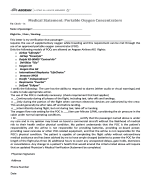 Medical Statement Portable Oxygen Concentrators - Aegean Airlines