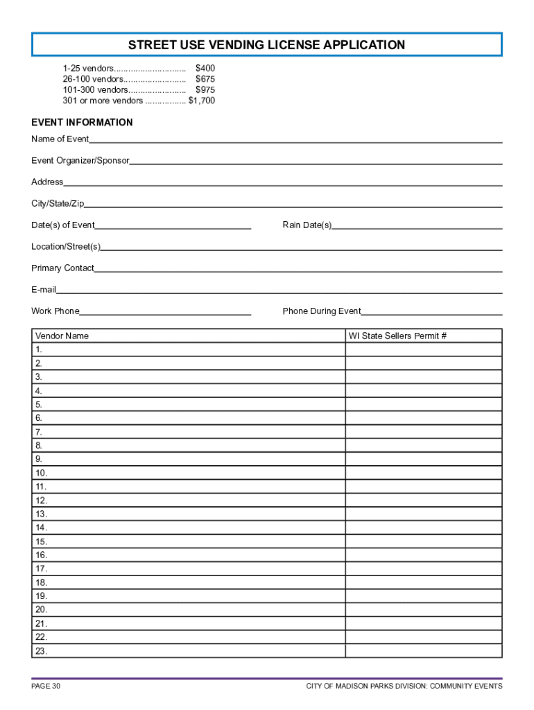 Fillable Online STREET USE VENDING LICENSE APPLICATION Fax Email Print