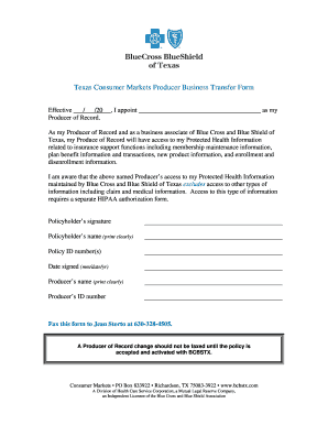 Texas Consumer Markets Producer Business Transfer Form