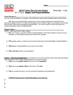 NHD Topic Selection Sheet - Amazon Web Services