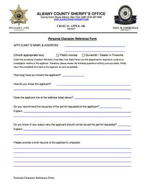 New York Pistol License Character Reference Form
