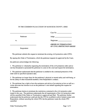 Order on Termination of Civil Protection Order