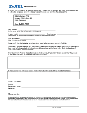 RMA Form for ZyXEL Products