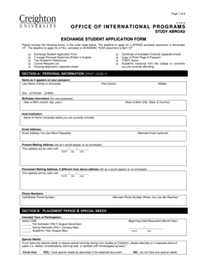 Exchange Student Application Form