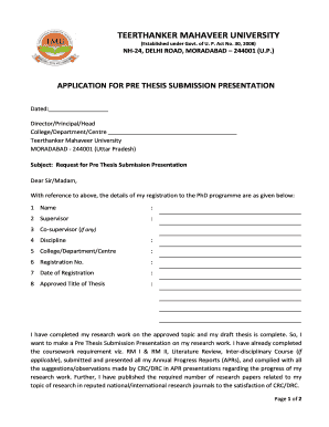 application for phd thesis submission