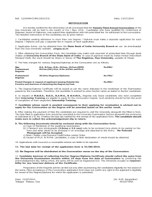 Goa University Convocation Application Form