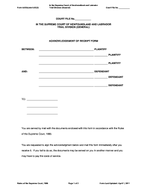 Acknowledgement of Receipt Form 6.03A