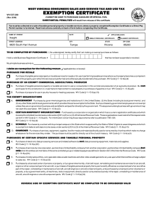 West Virginia Sales Tax Exemption Certificate