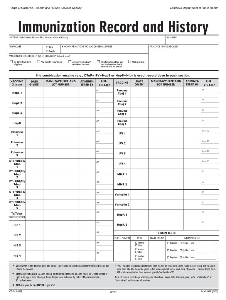 Immunization Recors And History Form - Fill Online, Printable