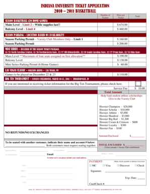 Indiana University Basketball Ticket Application