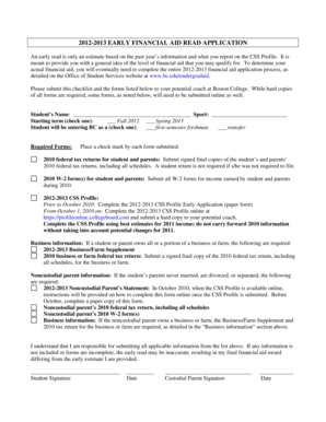 2012-2013 Early Financial Aid Read Application
