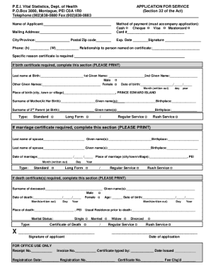PEI Vital Statistics Application for Service