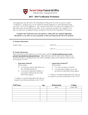 2013-2014 Verification Worksheet