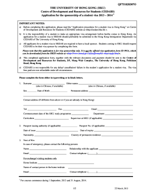 University of Hong Kong Student Visa Sponsorship Application