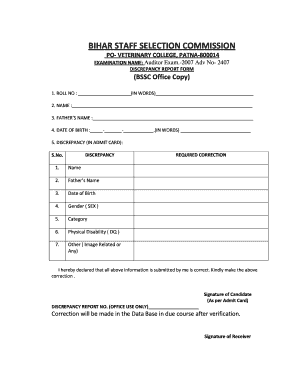 Bihar Staff Selection Commission Discrepancy Report Form