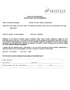 Masters Dissertation Cover Sheet