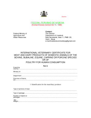 International Veterinary Certificate for Meat and Dairy Products