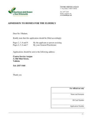 Elderly Home Admission Application