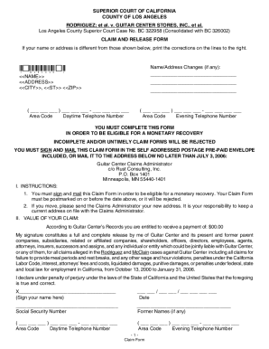 California Claim and Release Form