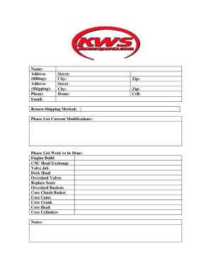 Engine Repair Work Order Form