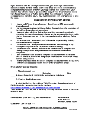 Texas Driving Safety Course Request