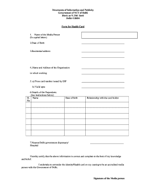 Delhi Health Card Application Form