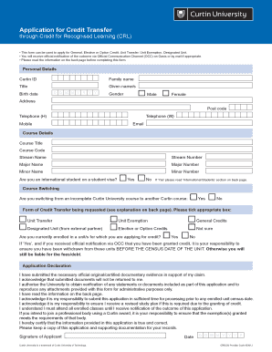 Curtin University Credit Transfer Application