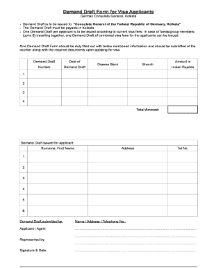 Visa Demand Draft Form