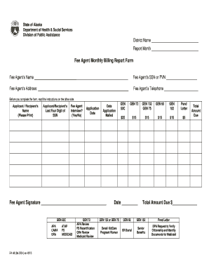 Fee Agent Monthly Billing Report Form