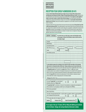 Bath and North East Somerset School Admission Form