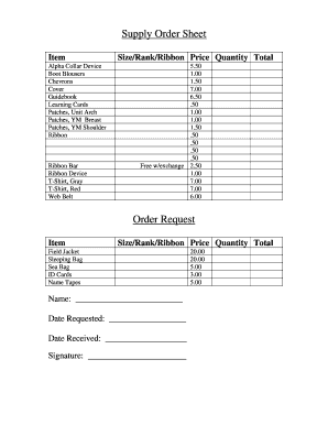 Supply Order Sheet