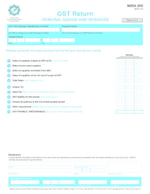 MIRA 205 GST Return Form