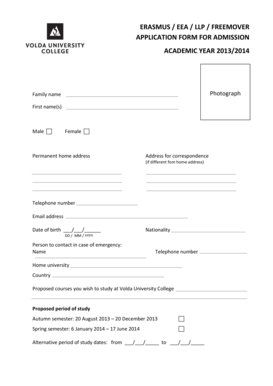 ERASMUS Application Form for Admission