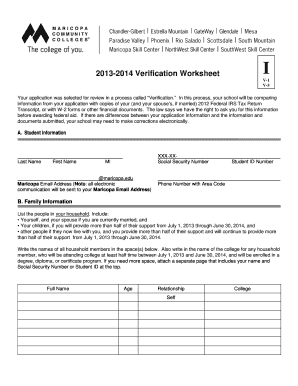 2013-2014 Verification Worksheet