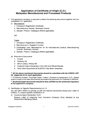 Certificate of Origin Application