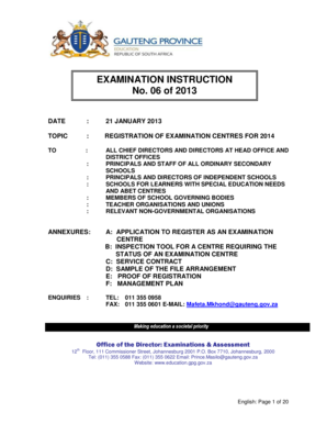 South African Examination Centre Registration Form