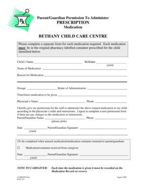 Parent Permission to Administer Prescription Medication