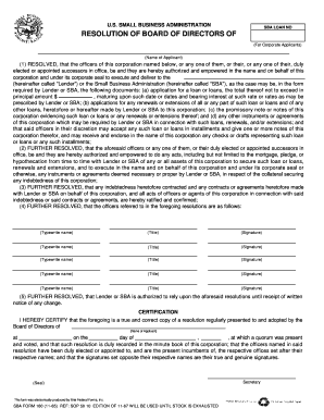 SBA Loan Resolution Form