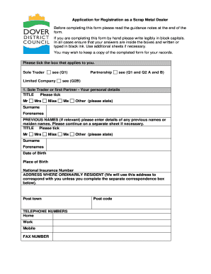 Scrap Metal Dealer Registration Form