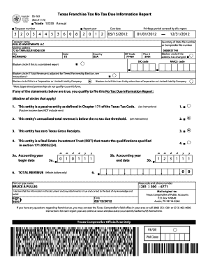 Texas Franchise Tax No Tax Due Information Report