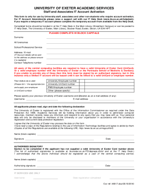University of Exeter IT Account Activation Form