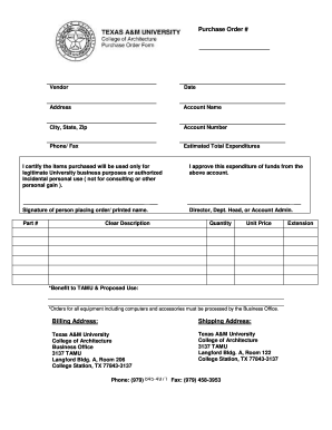 Purchase Order Form - College of Architecture - Texas A&M University