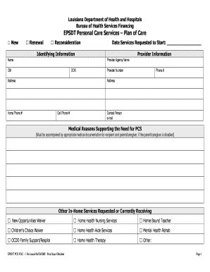 Louisiana EPSDT Personal Care Services Plan of Care