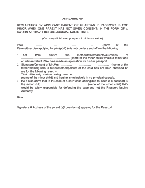 Passport Consent Affidavit for Minor