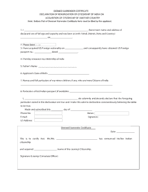 Deemed Surrender Certificate