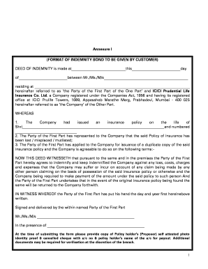 indemnity bond format for release of payment