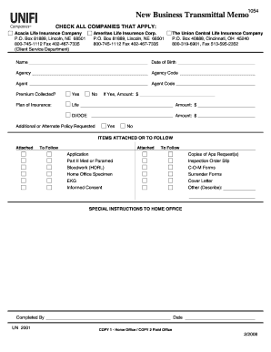 New Business Transmittal Memo