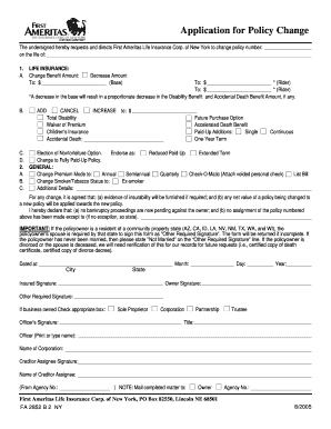 Life Insurance Policy Change Application