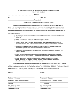 Florida Agreement to Waive Financial Disclosure