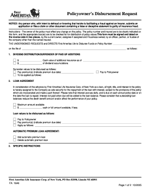 Policyowner's Disbursement Request Form
